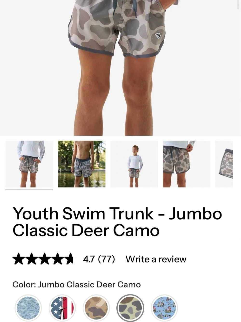 BURLEBO youth swim trunk- Jumbo Classic Deer Camo
